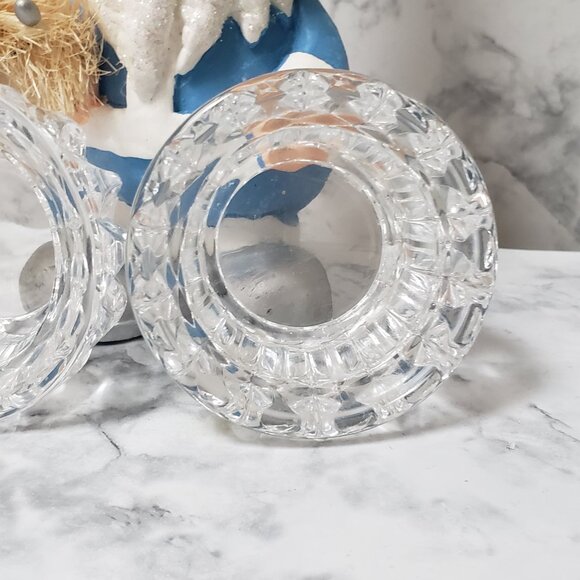 Princess House MCM Vintage Set 2 Clear Crystal Faceted Tea Light Candle Holders - Picture 2 of 10